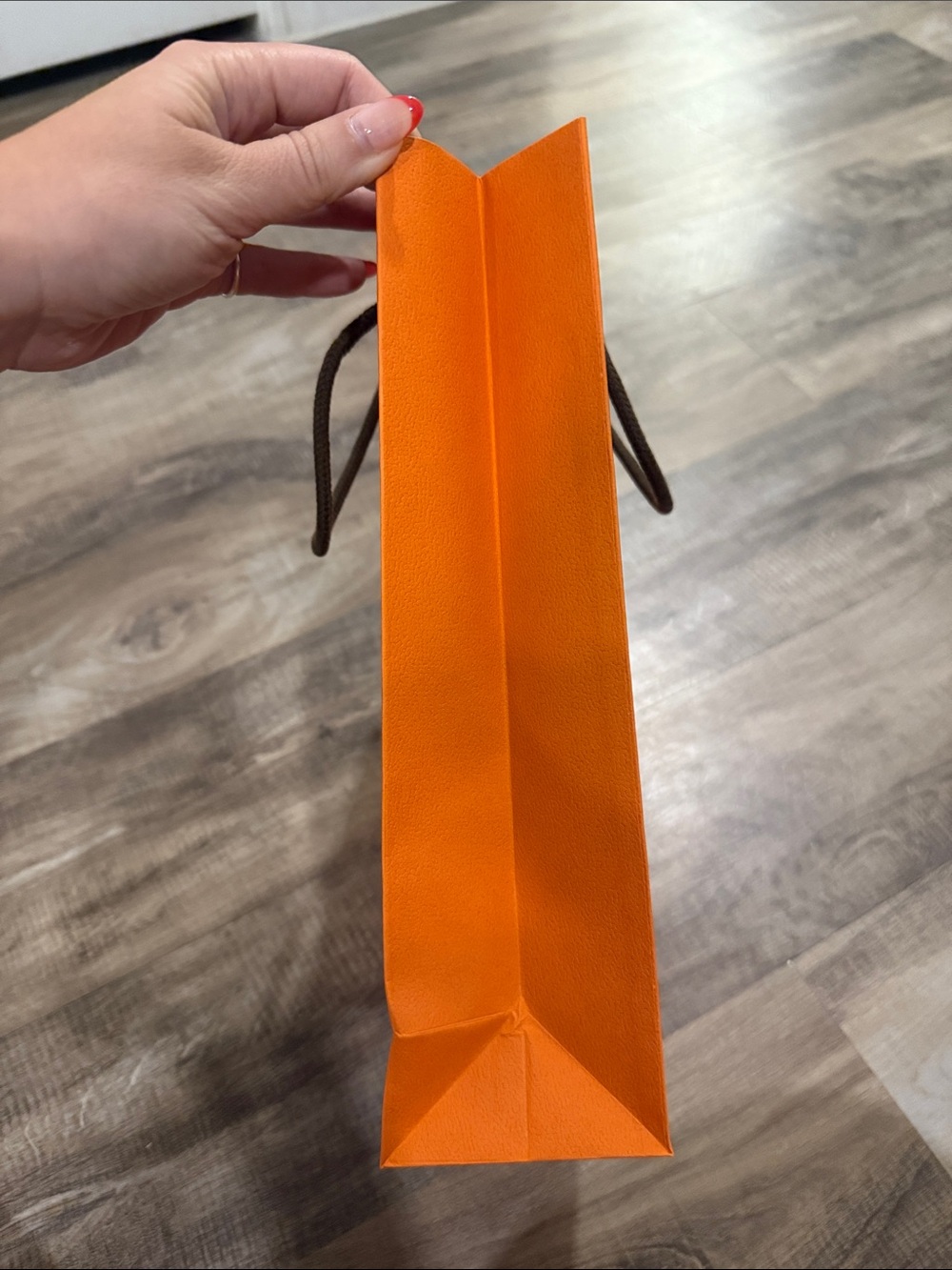 Hermes Orange Shopping Bag with Brown Cord Handle - Picture 5 of 7